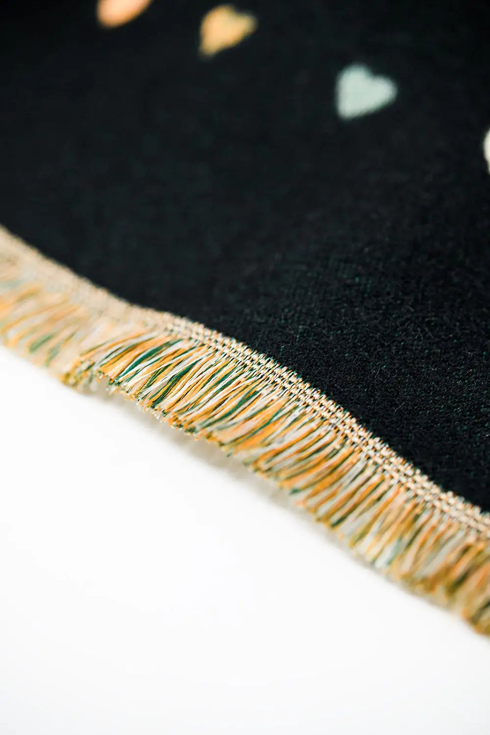 Black soft knit scarf with heart print - One Size / Black - Scarves & Hats