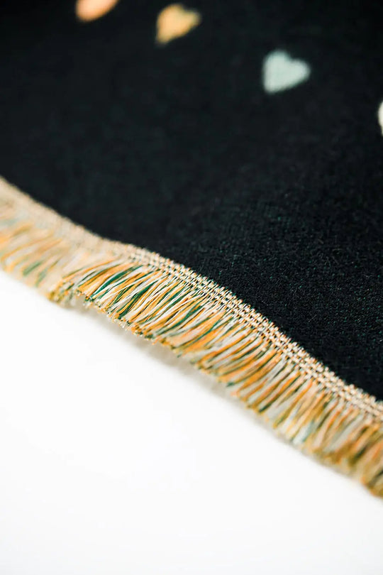 Black soft knit scarf with heart print - One Size / Black - Scarves & Hats