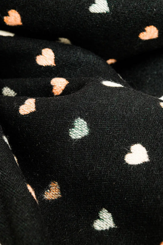 Black soft knit scarf with heart print - One Size / Black - Scarves & Hats