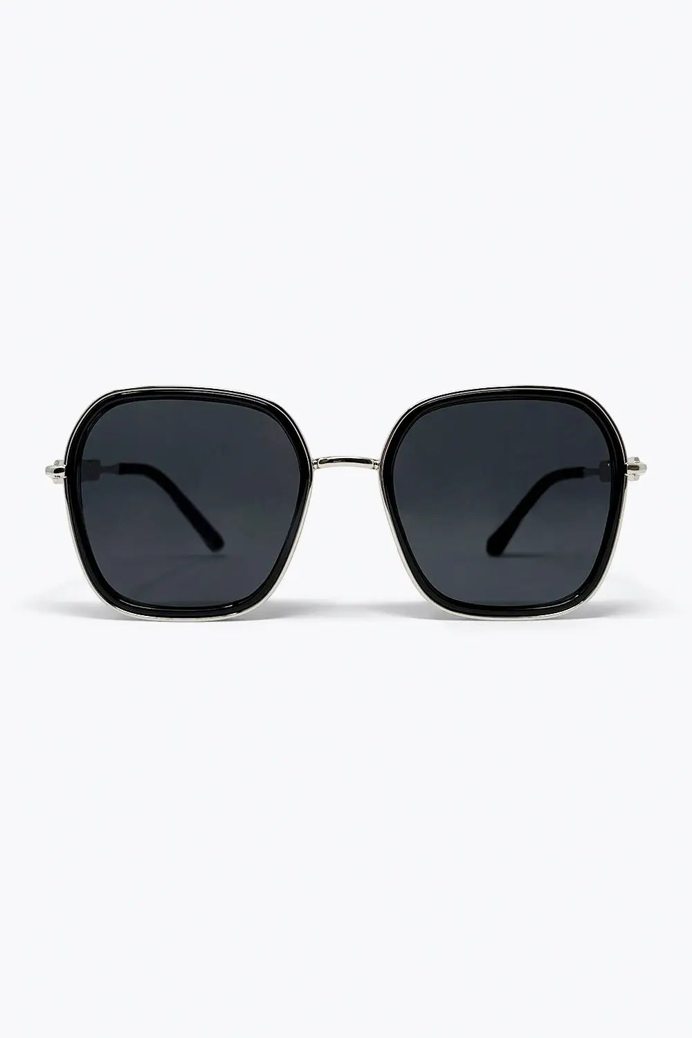Q2 Black Square Frame Metal Chain Detail Oversize Sunglasses