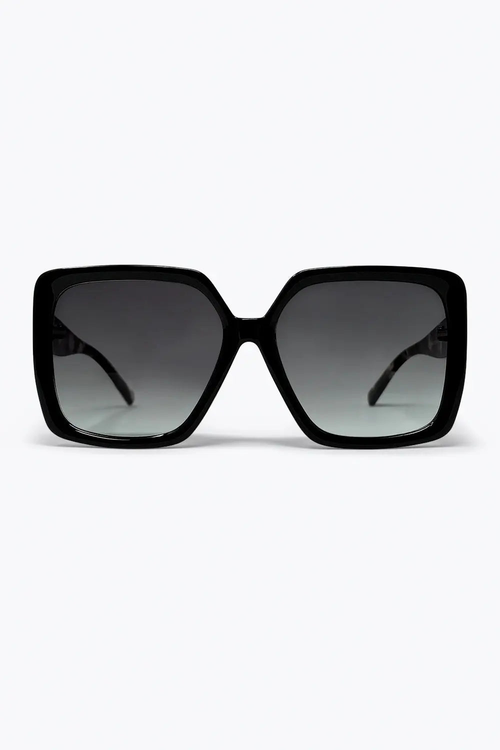 Q2 Black Square Frame Ombre Lens Wide Oversize Sunglasses
