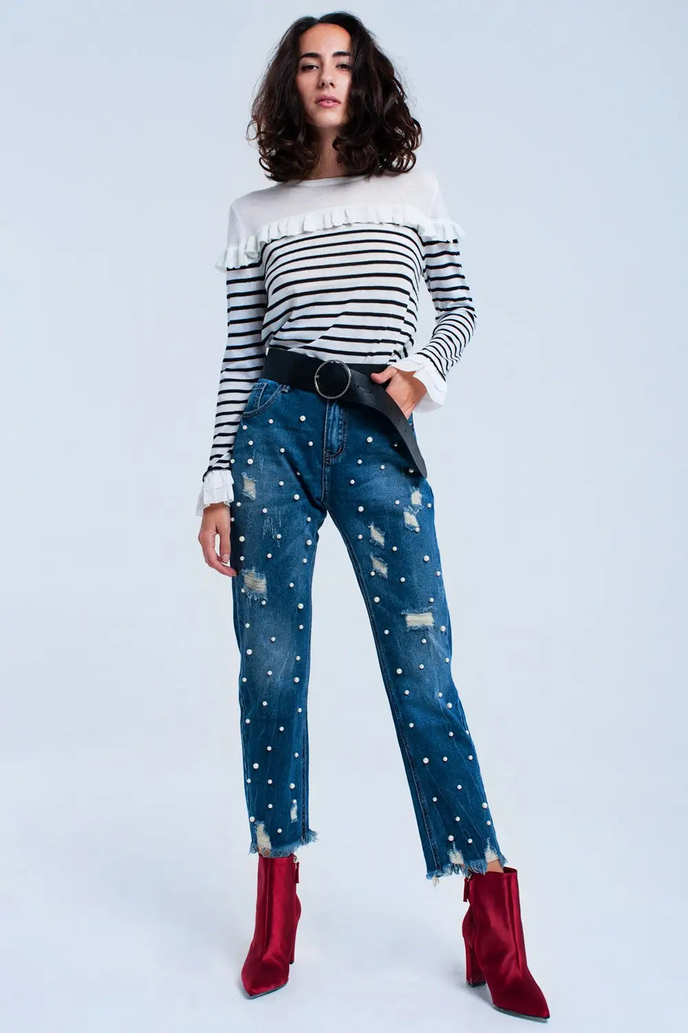 Black striped sweater with ruffles - Sweaters