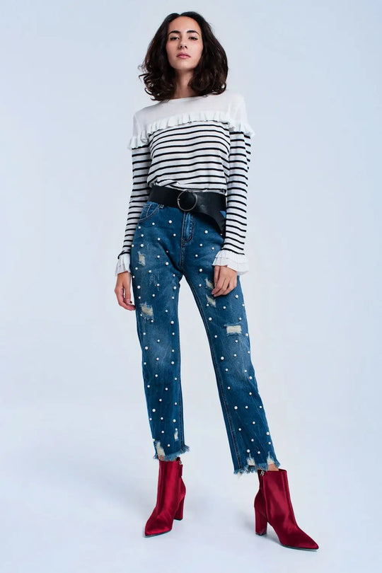 Black striped sweater with ruffles - Sweaters