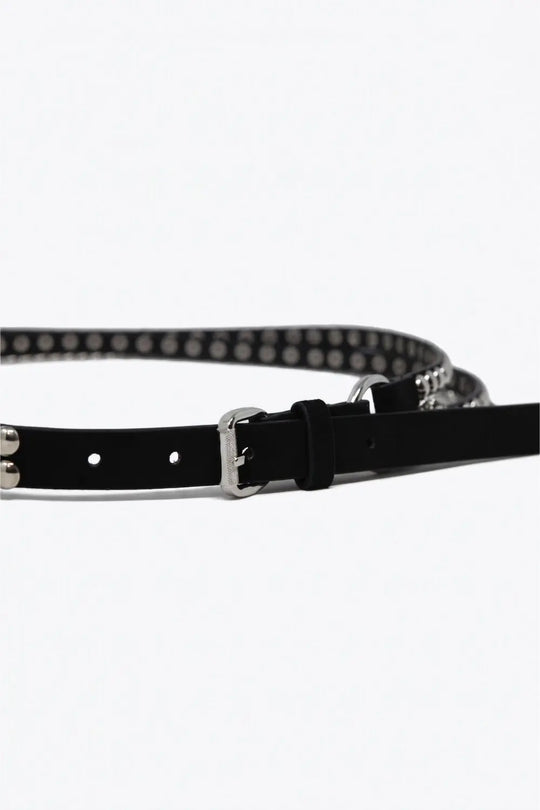 Black Studded Belt with Hanging Chains - Accesory
