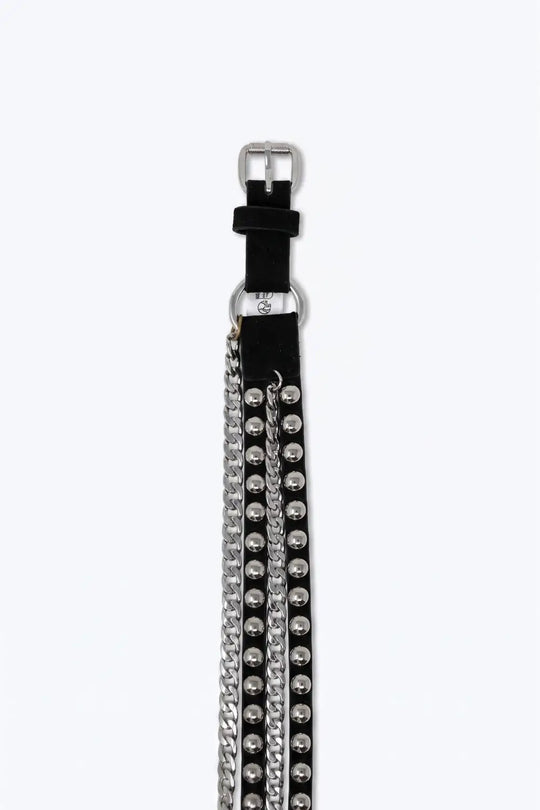 Black Studded Belt with Hanging Chains - Accesory