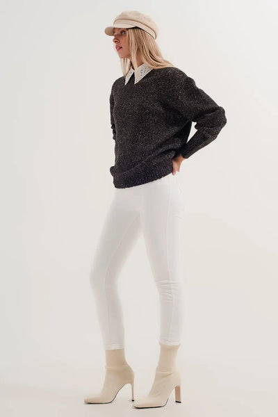Black sweater with round collar - Sweaters