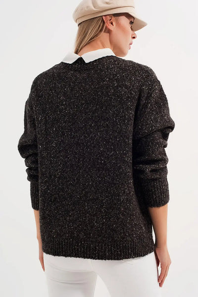 Black sweater with round collar - Sweaters