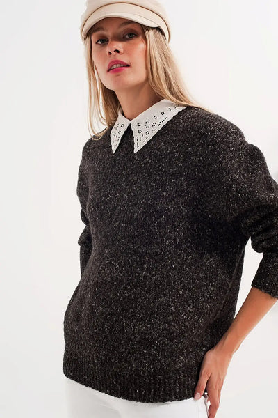 Black sweater with round collar - Sweaters