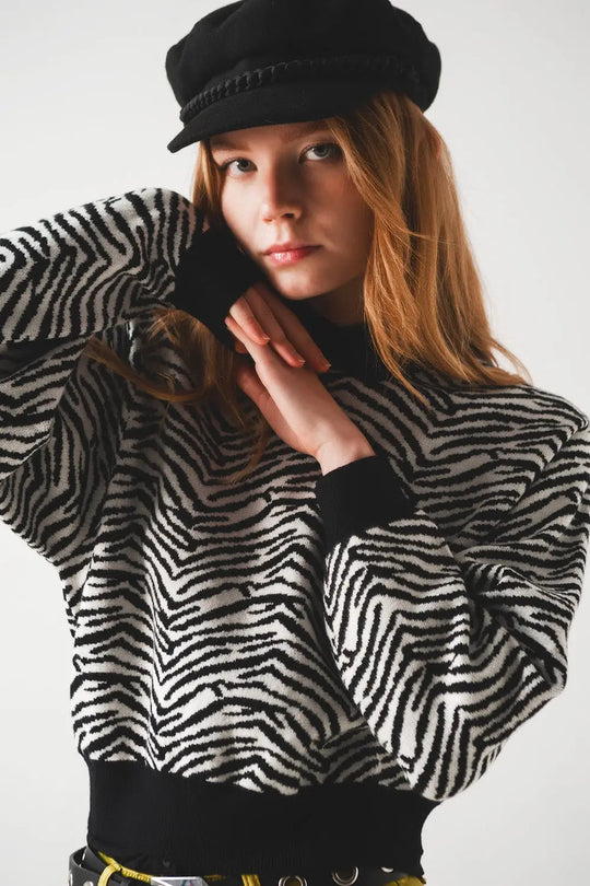 Black sweater with zebra pattern - Sweaters