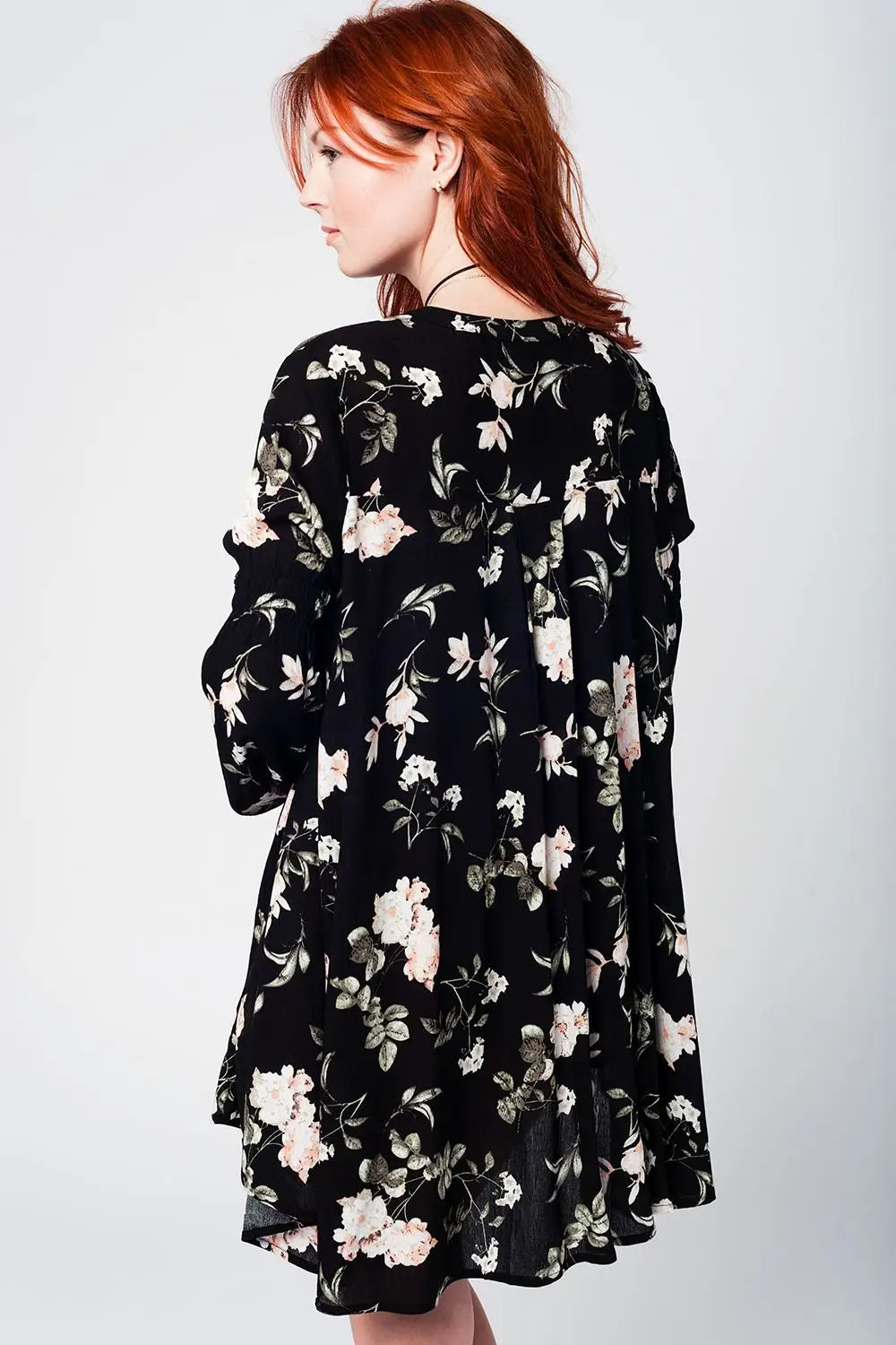 Black swing dress with floral print - Dresses