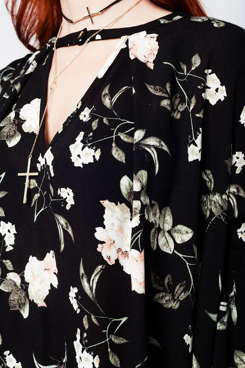 Black swing dress with floral print - Dresses