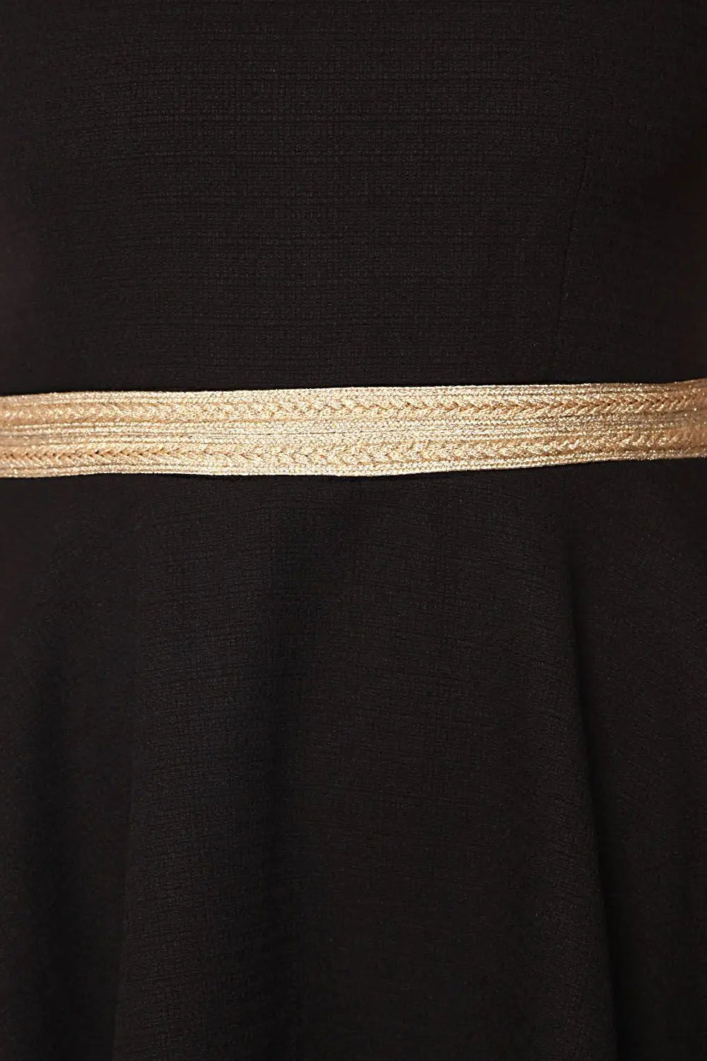 Black textured skater dress with belted waist detail - Dresses