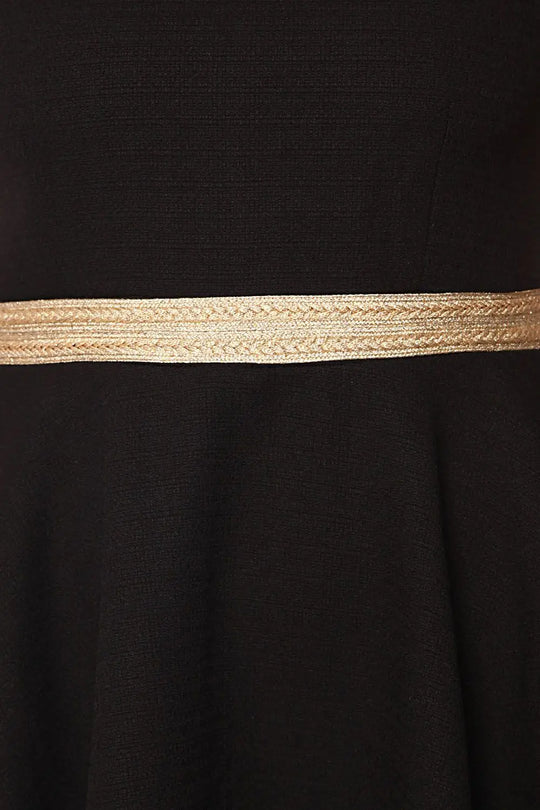 Black textured skater dress with belted waist detail - Dresses