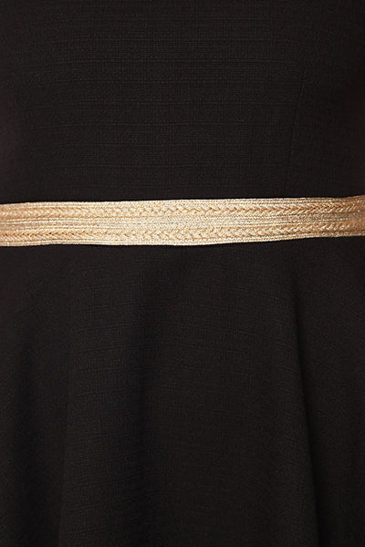 Black textured skater dress with belted waist detail