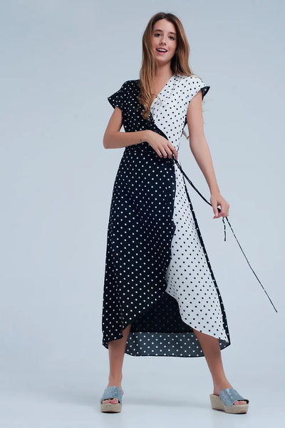 Black white wrap dress with polka dots - Dresses
