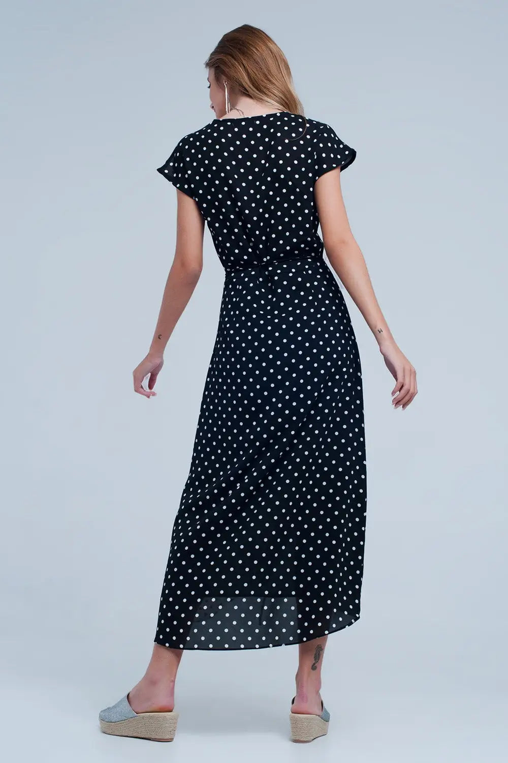 Black white wrap dress with polka dots - Dresses