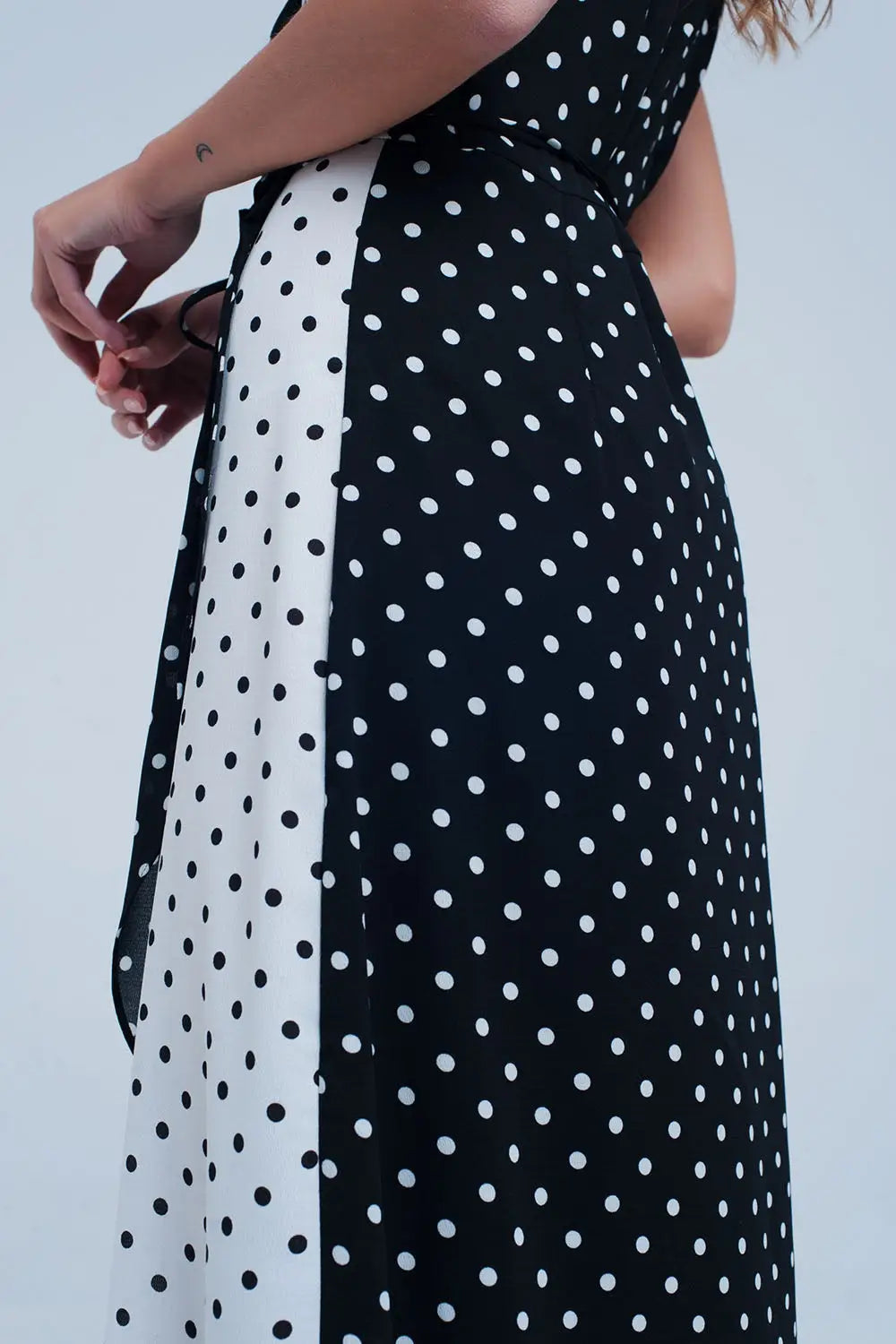 Black white wrap dress with polka dots - Dresses
