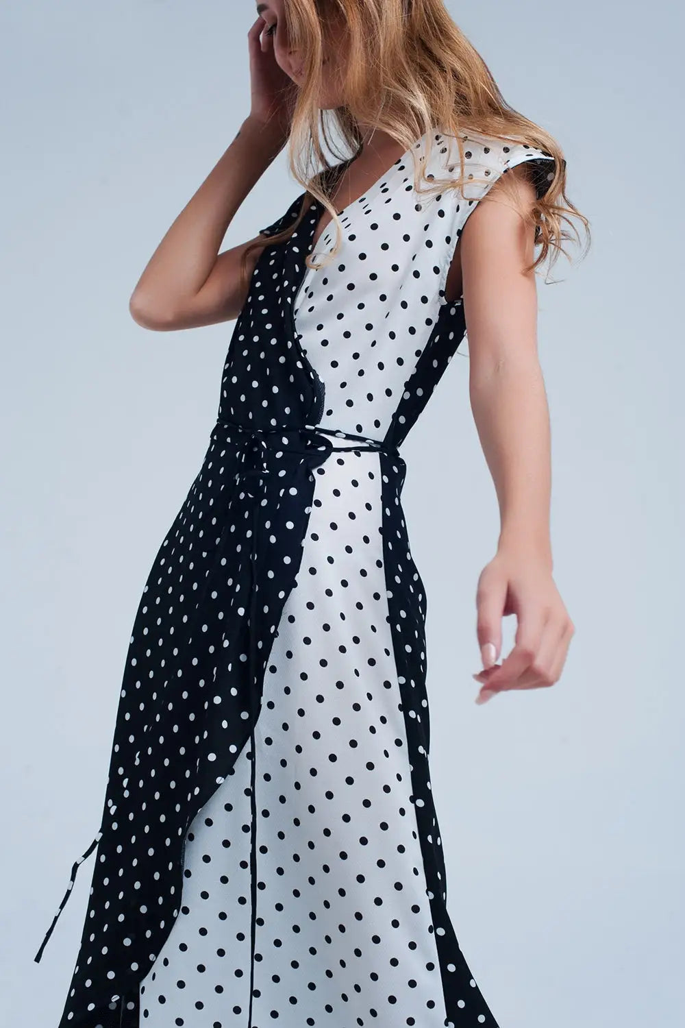 Black white wrap dress with polka dots - Dresses
