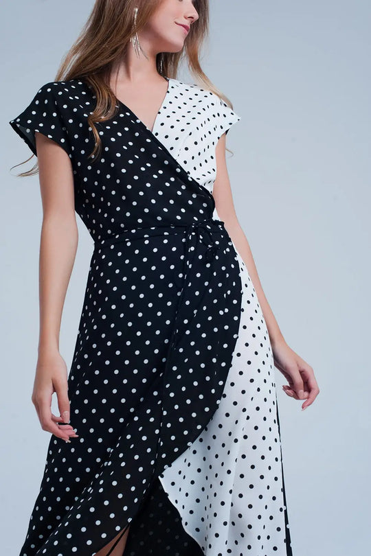 Black white wrap dress with polka dots - Dresses