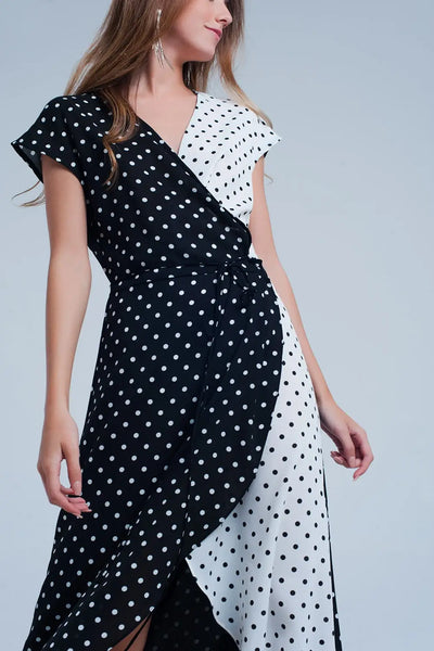 Black white wrap dress with polka dots - Dresses
