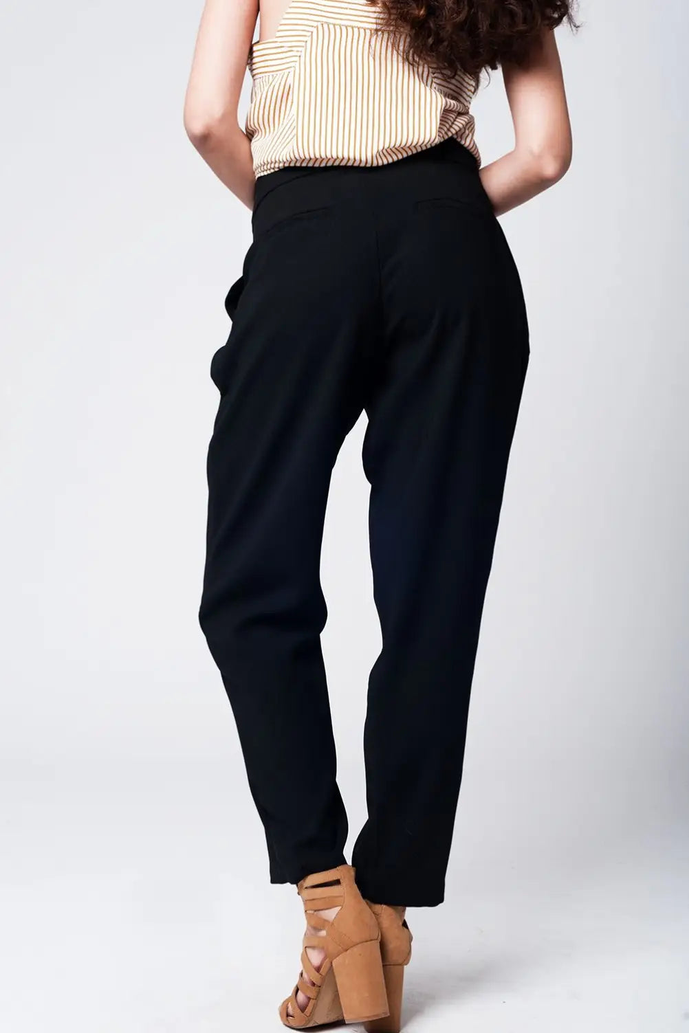 Black wide leg trousers with waist detail - Pants