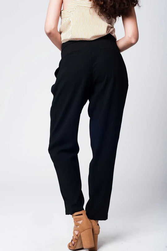 Black wide leg trousers with waist detail - Pants