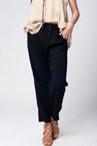 Q2 Black wide leg trousers with waist detail