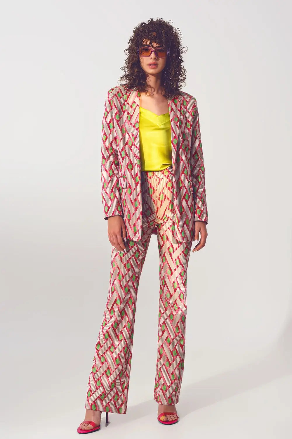Blazer à imprimé géométrique Rose - Vestes