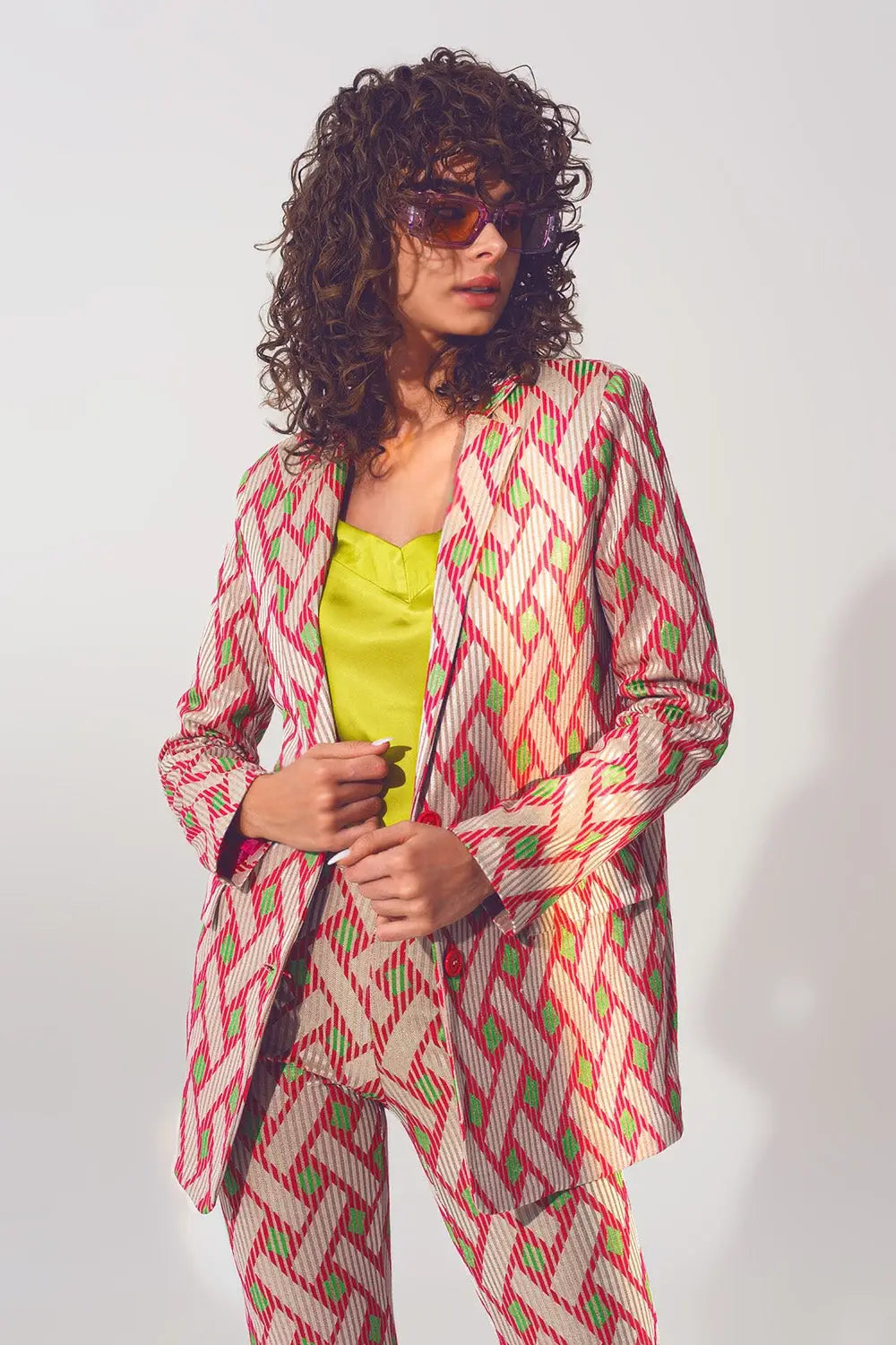 Q2 Blazer à imprimé géométrique Rose