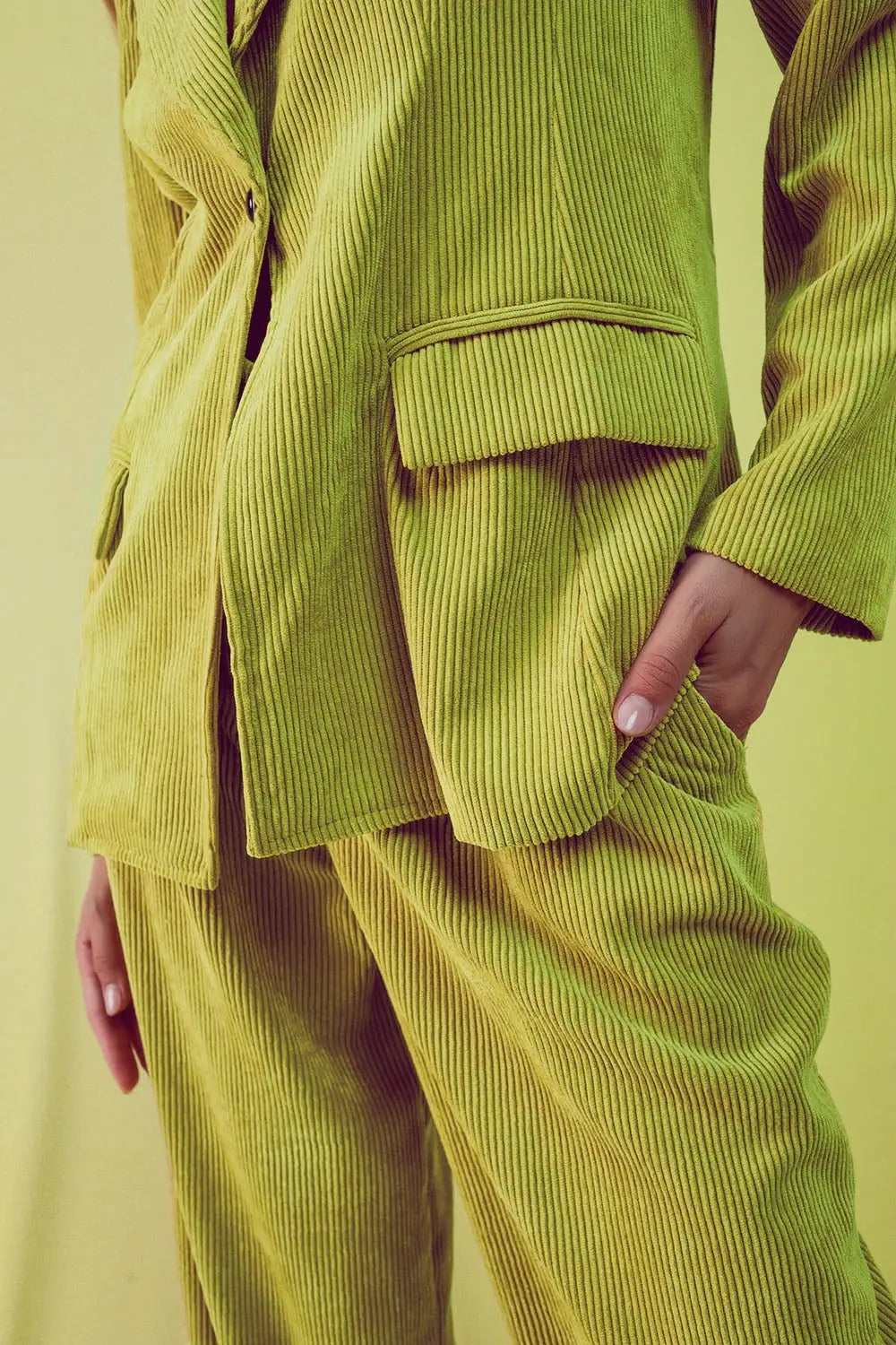 Blazer décontracté avec boutons style vintage en velours côtelé citron - Vestes