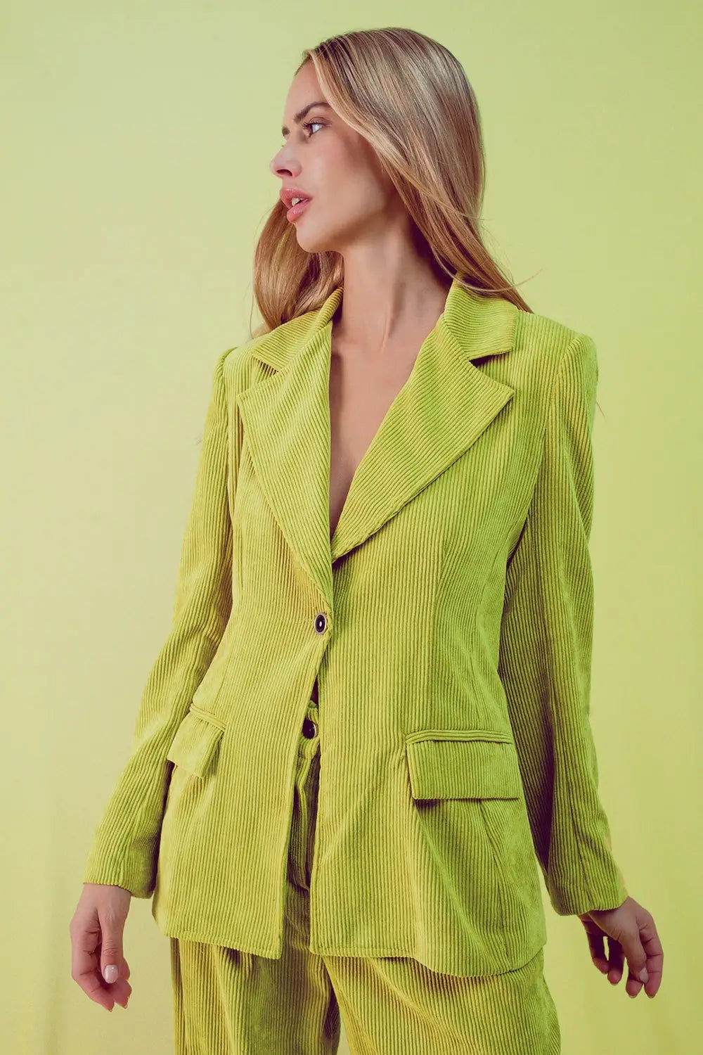 Blazer décontracté avec boutons style vintage en velours côtelé citron - Vestes