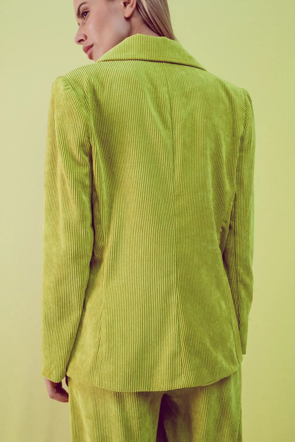 Blazer décontracté avec boutons style vintage en velours côtelé citron - Vestes