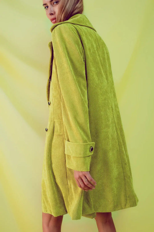 Blazer long avec boutons vintage en velours côtelé lime - Vestes