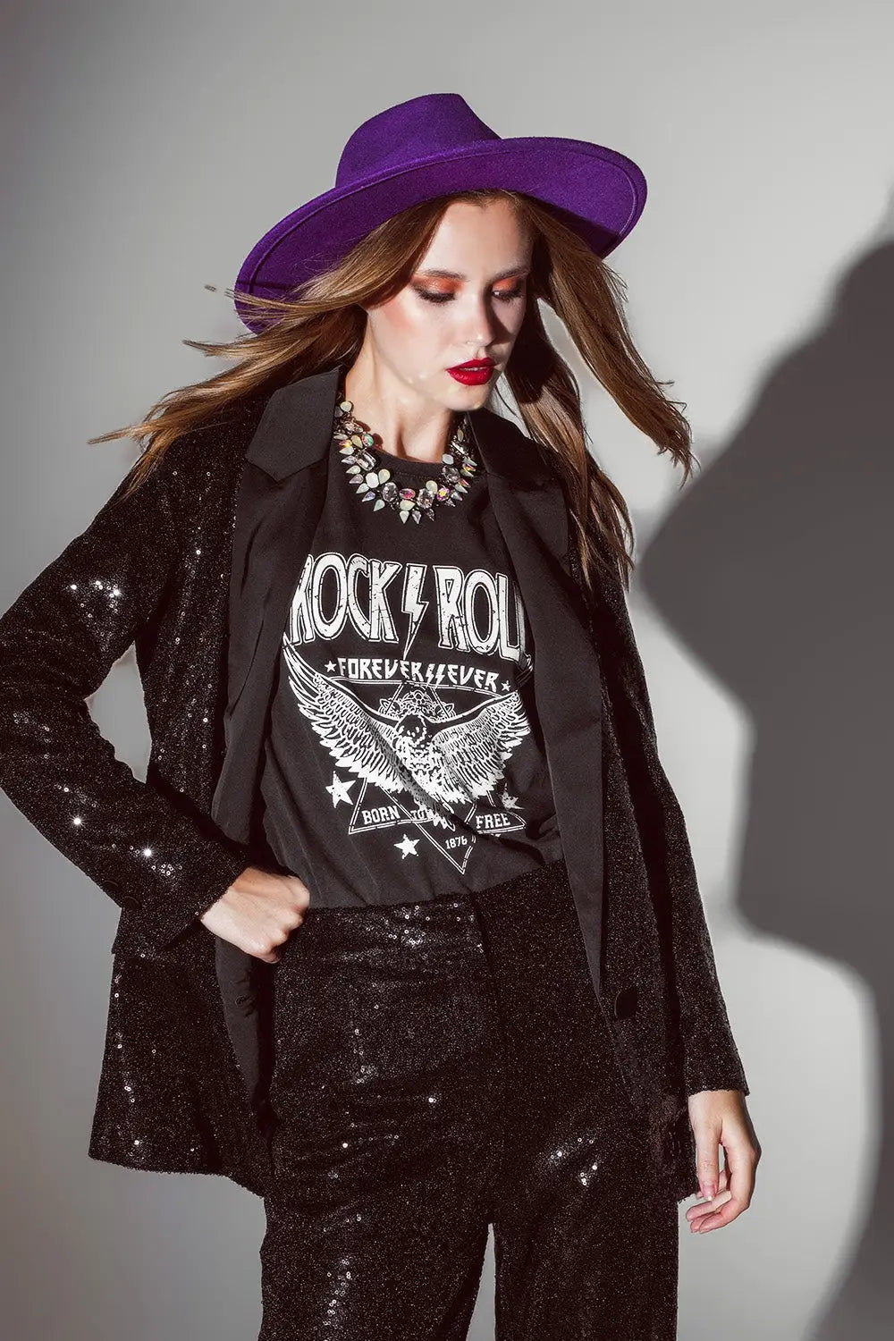 Blazer noir à sequins avec revers de smoking en satin - Vestes