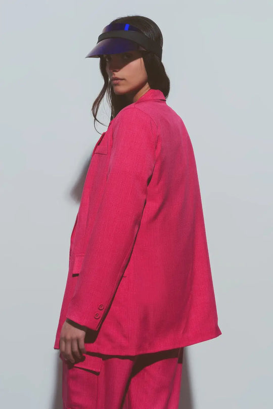 Blazer oversize texturé en rose - Vestes