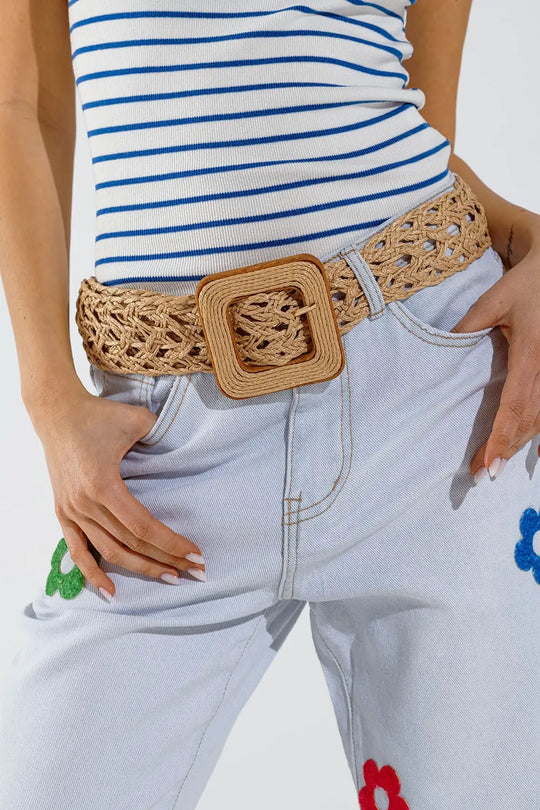 Bleached Relaxed Jeans With Multicolor Floral Design - Jeans