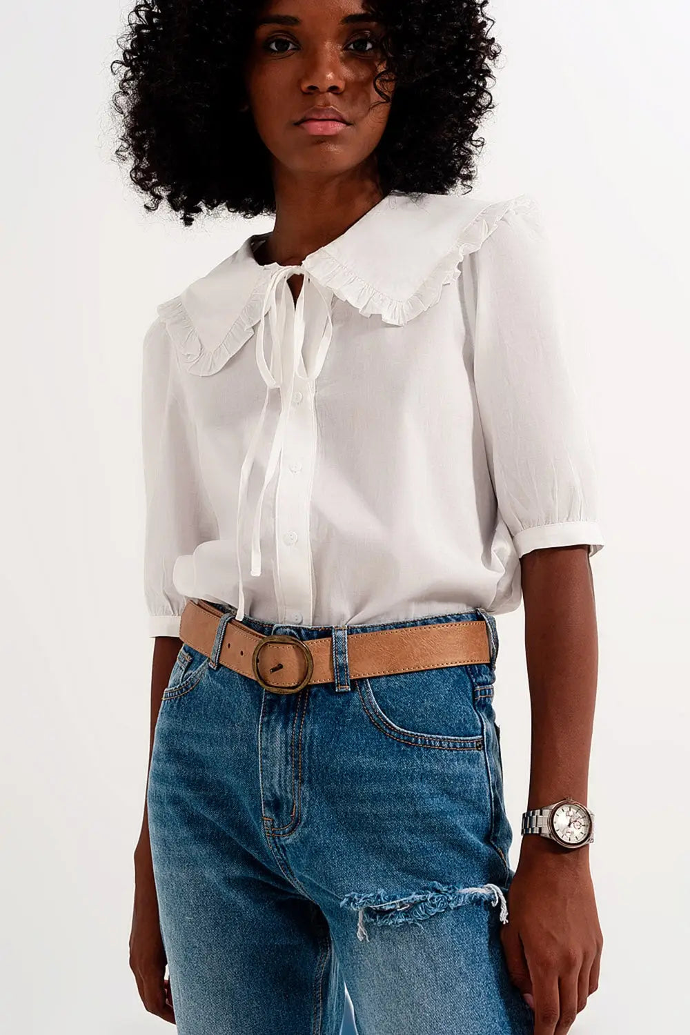 Blouse à col champêtre Blanc - Tee-Shirt