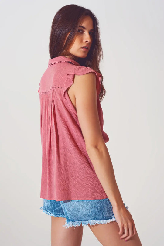 Blouse à manches courtes à volants en rose - Tee-Shirt
