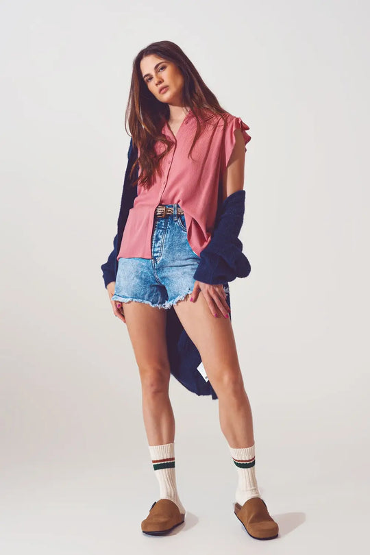Blouse à manches courtes à volants en rose - Tee-Shirt