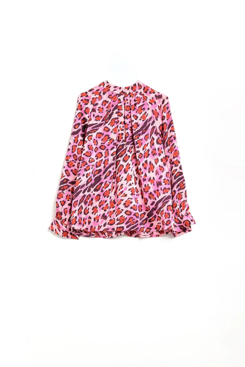 Blouse à Manches Longues Imprimé Léopard Fuchsia Tendance - Tee-Shirt