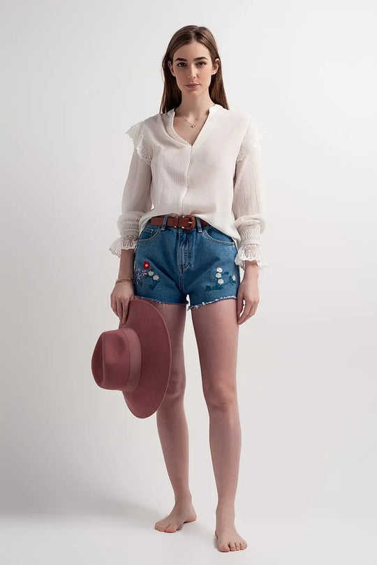 Blouse à manches volumineuses avec poignets resserrés Nacre - Tee-Shirt