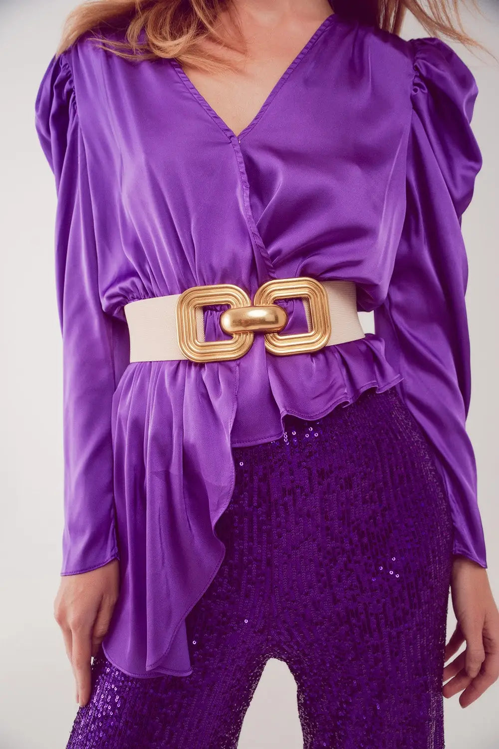 Blouse asymétrique à manches bouffantes en pourpre - Tee-Shirt