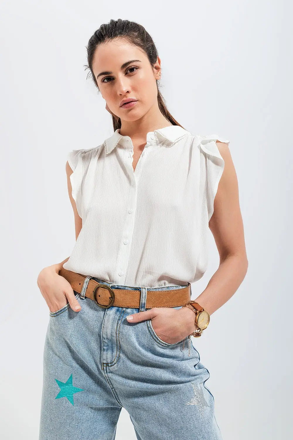 Q2 Blouse avec manches volantées blanc