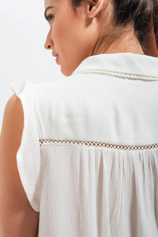 Blouse avec manches volantées blanc - Tee-Shirt