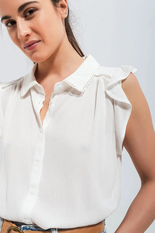 Blouse avec manches volantées blanc - Tee-Shirt