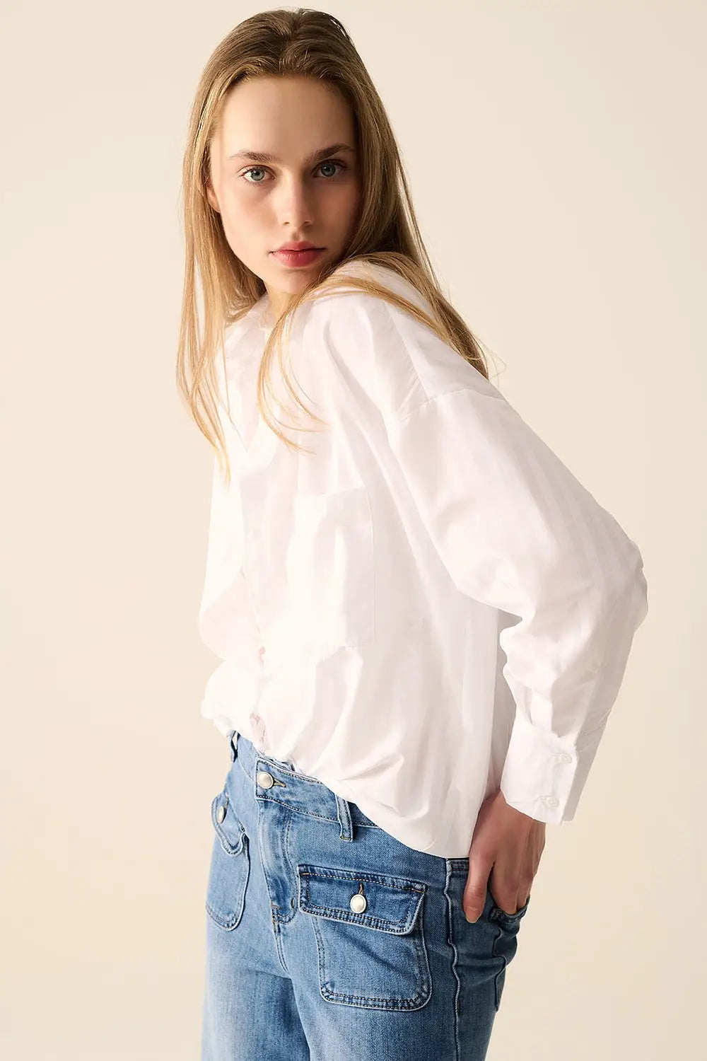 Blouse blanche à rayures relaxées - Tee-Shirt