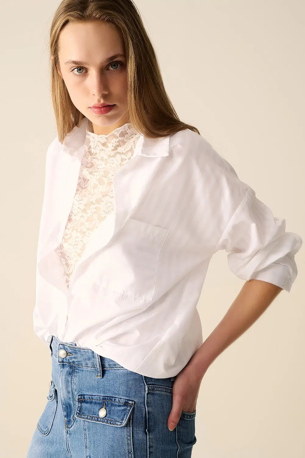 Blouse blanche à rayures relaxées - Tee-Shirt