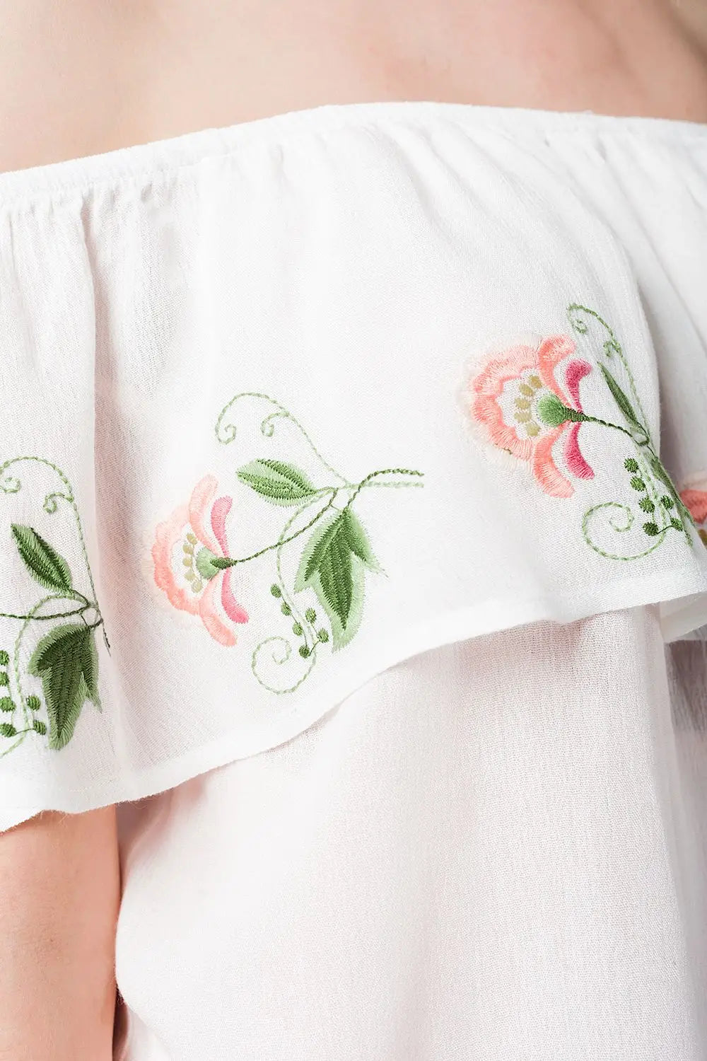 Blouse blanche détails brodés - Tee-Shirt