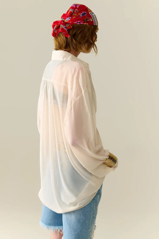 Blouse en chiffon beige doux avec détail pailleté - Tee-Shirt