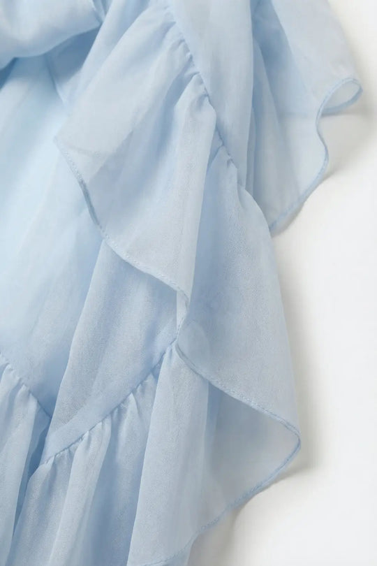 Blouse en mousseline de soie à volants bleu clair en tissu de chiffon - Tee-Shirt